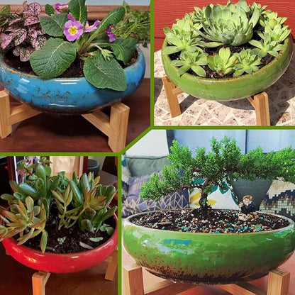 ARTKETTY Ceramic Succulent Planter, 10 inch with Stand, 2.2lb Lava Rock Pebbles, Planting Tools - Indoor Plants Planter, Yellow