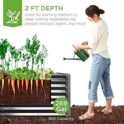 Best Choice Products 6x3x2ft Outdoor Metal Raised Garden Bed, Deep Root Box Planter for Vegetables, Flowers, Herbs, 269 Gallon Capacity, 100% Non Toxic Materials - Gray