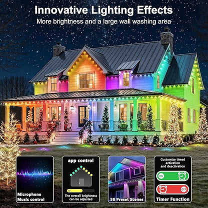 500FT Permanent Outdoor Lights Waterproof with Smart App Control Remote,DIY Scene Modes,Music Sync hronization,Eaves Lights for Garden Decor,Deck,Christmas