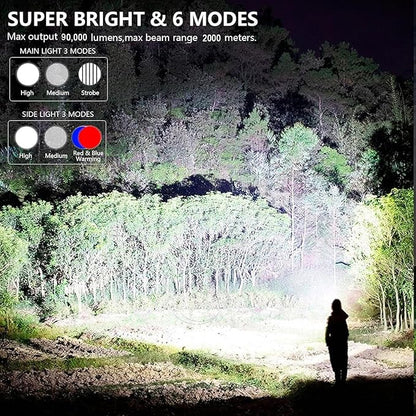 MIXILIN Rechargeable Spotlight, 99,000 Lumens Handheld Hunting Flashlight Led Spot Light with Cob Light and Solar Panels, Lightweight and Super Bright Spotlight for Hunting Boating Camping