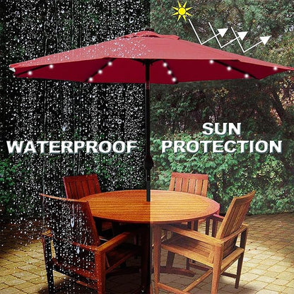 Blissun 9 ft Solar Umbrella, 32 LED Lighted Patio Umbrella, Table Market Umbrella, Outdoor Umbrella for Garden, Deck, Backyard, Pool and Beach (Red)