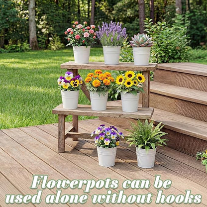 HowRU Hanging Flower Pots, Railing Planter Box for Outdoor Plants 12 Pack 5 Inch Metal Hanging Planters with Detachable Hooks Balcony Window Fence Garden Decoration Flower Boxes, White
