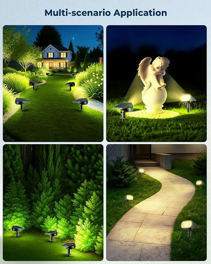 6 Packs Solar Spot Lights Outdoor, 64 LED 3000K Solar Lights Outdoor, IP67 Waterproof, Adjustable Brightness Dusk to Dawn Solar Spotlights for Garden, Yard, Lawn, Walkway, Driveway - Warm White