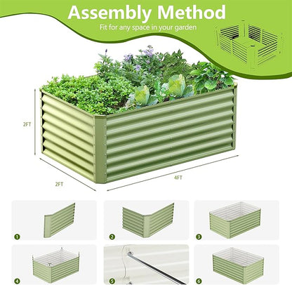 4x2x2FT Galvanized Raised Garden Bed,Galvanized Planter Boxes Outdoor, Large Metal Raised Garden Beds for Vegetables-Green
