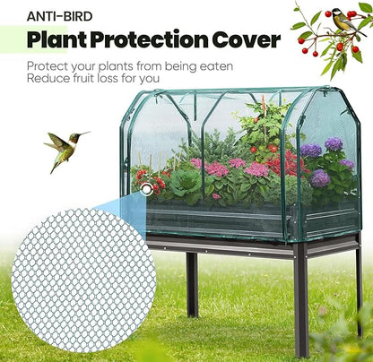 KING BIRD Large Raised Garden Bed with Netting Galvanized Elevated Planter Box with Legs 48×24×56 in for Backyard, Patio, Balcony, 400lb Capacity, Dark Grey