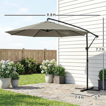 Outsunny 10 ft Offset Patio Umbrella with Cover, Round Hanging Cantilever Umbrella with 6-Position 360° Rotation, Crank Handle, Tilt, Cross Base, Heavy Duty Outdoor Umbrella for Garden