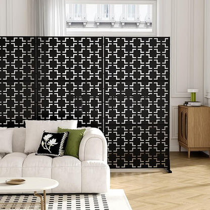 Casaphoria Metal Privacy Screen Outdoor, 72" H x 35" W Freestanding Decorative Privacy Screen for Patio Deck Balcony Garden with Stable Base, Black-Square