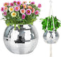 Disco Ball Planter, 1pcs 9” Silver Disco Ball Planter, Disco Ball Plant Hanger with Hanging Rope, Hanging Chain, Hook, Circle and Extra Mirror Pieces
