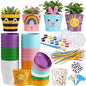 24 Set Garden Plastic Paintable Flower Pot Craft Kit 4" Starter Pots DIY Painting Party Supplies with Acrylic Paint Strips Gardening Kit for Planting Crafts Birthday Easter Spring Gift