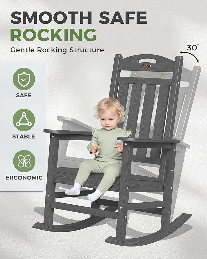 Rocking Chairs for Outdoor Use, Dark Grey, 380 lb Capacity, High Back