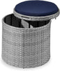 Best Choice Products Round Wicker Ottoman, Multipurpose Outdoor Furniture for Patio, Backyard, Additional Seating, Footrest, Side Table w/Storage, Removable Cushions – Gray/Navy