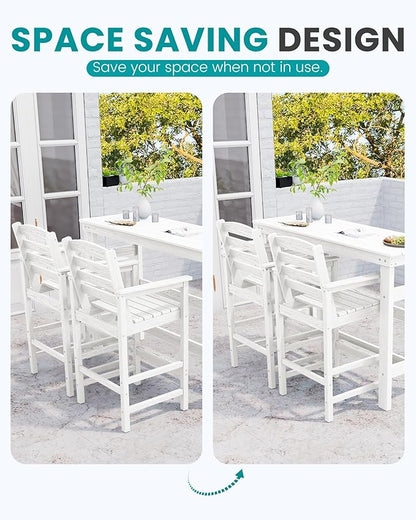SERWALL 41" Outdoor Bar Table, HDPE Patio Bar Counter Height Table, All Weather Adirondack Outdoor Bar Height Table, Rectangle Patio Bar Table for Outside, Garden, Backyard, Balcony, Poolside, White