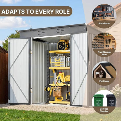 Storage Shed 6' x 4' Metal Outdoor Shed with Lockable Doors, Dark Gray