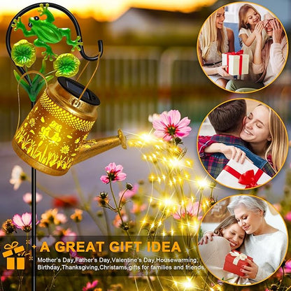 Solar Lanterns Outdoor Garden Decor, Mothers Day Gifts for Women Mom Grandma Birthday, Large Frog Hanging Watering Can with Shepherd Hook, Waterproof Garden Lights for Outdoor Yard Christma Gifts