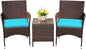 Devoko Patio Porch Furniture Sets 3 Pieces PE Rattan Wicker Chairs with Table Outdoor Garden Furniture Sets (Brown/Blue)