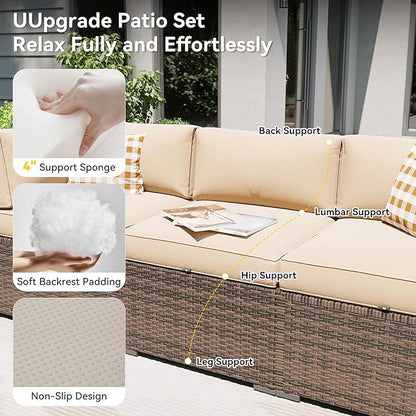 Aoxun Patio Furniture Set, 7 Piece Outdoor Sectional Sofas with Waterproof Cover, Wicker Rattan Outdoor Furniture Patio Conversation Set for Backyard, Garden (Brown Rattan Begin Cushions)