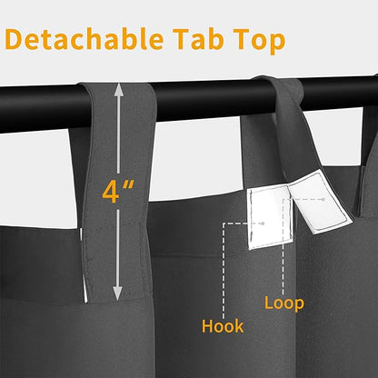 Easy-Going Outdoor Patio Curtains Detachable Tab Top Windproof Weatherproof Curtain for Cabana, Porch, Pergola and Gazebo, Tab Bottom Drape, 2 Panels, 54W x 96L inch, Gray