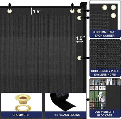 Windscreen4less Privacy Fence Screen Heavy Duty Windscreen Fencing Mesh Fabric Shade Net Cover with Brass Grommtes for Outdoor Wall Garden Yard Pool Deck, 6'x59' Black
