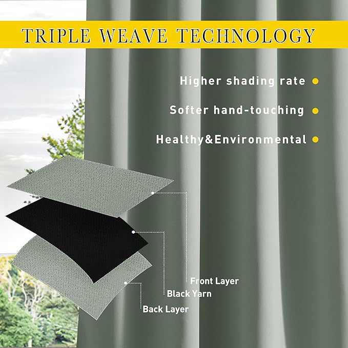 NICETOWN 2 Panels Waterproof Outdoor Curtains Fixed Grommet & Back Tab on Top & Bottom, Thermal Insulated Keep Rain & Sun Out Privacy Windproof Outdoor Draperies with Rope, W52 x L72, Sage Green