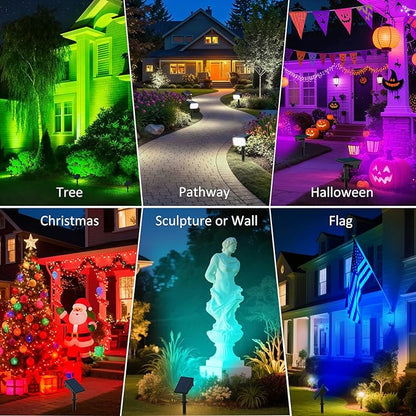 T-SUNUS RGB Solar Landscape Spotlights Christmas Outdoor IP65 Waterproof Color Spot Lights Auto Dusk to Dawn Landscaping Wall Light for Tree Yard Garden Driveway Porch Walkway Pond Halloween 2 Pack