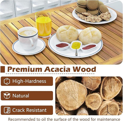 Tangkula 3 Piece Patio Bar Table & Chairs, Outdoor Acacia Wood Bar Set w/Slatted Seat & Tabletop, Wood Dining Bar Set w/Backrest, Armrests & Footrest for Backyard, Poolside, Balcony