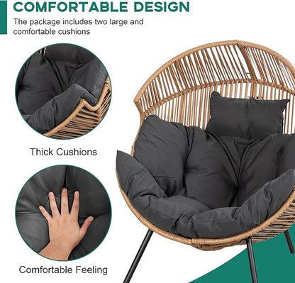 Shintenchi Wicker Egg Chair Rattan Patio Chair with Cushion,Oversized Patio Lounge Chairs with Cushion Egg Basket Chair, Egg Seat for Indoor Living Room Bedroom Outside,Grey