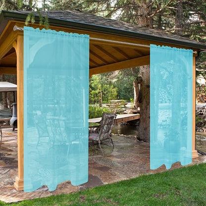 SpaceDresser Waterproof Outdoor Sheer Curtains for Patio - 4 Panels Rod Pocket Indoor Voile Sheer Curtain for Living Room,52W x 120L inch,Aqua