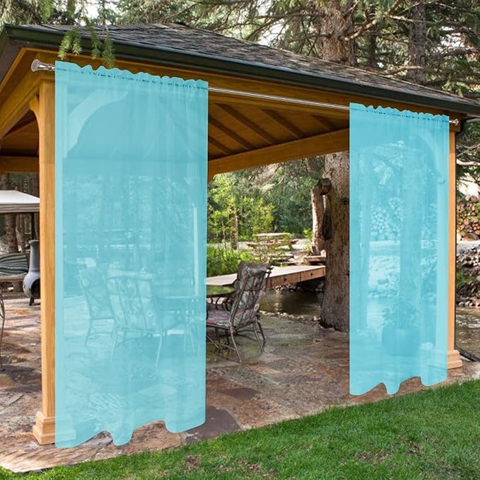 SpaceDresser Waterproof Outdoor Sheer Curtains for Patio - 2 Panels Rod Pocket Indoor Voile Sheer Curtain for Living Room,52W x 120L inch,Aqua