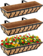 Railing Planter Boxes, Heavy Duty Window Box Planters, Adjustable Balcony Planters for Railing Hanging, with Coco Liner & Support Rod for Deck, Porch, and Patio Gardening (3 Pack, 30 Inch)
