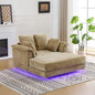 VINGLI Modern Floating Chaise Lounge Chair with LED Lights & Acrylic Legs, Upholstered Cushion Deep Seat Lounge Sofa with Iron-Wood KD Frame, Pillow Armrest Accent Chair for Living Room, Apartment