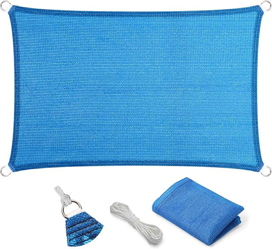 Eden's Decor Straight Flat-Edged Sun Shade Sail Rectangular 11' x 22' Blue UV-Blocking Outdoor Canopy Fabric Cloth Awning for Pergola Patio Garden Backyard Custom Size