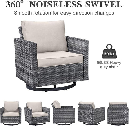 Belord Patio Conversation Set with Swivel Glider Chairs - 9 Piece Outdoor Sectional Furniture Set with Storage Box and Metal Top Table Gray Wicker/Beige Cushions