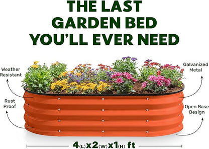 Plant & Plot Galvanized Raised Garden Beds Outdoor // 4×2×1 ft (2-Pack) Planter Raised Beds for Gardening, Vegetables, Flowers (Orange) // Large Metal Garden Box