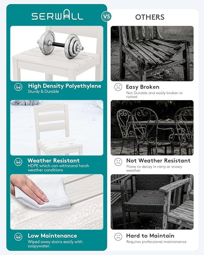 SERWALL Outdoor Dining Chairs Set of 4, All-Weather HDPE Patio Chair with 19.7" Widened Seat, for Backyard, Garden, White