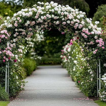 RUBFAC 94" Metal Wedding Arch Frame, White Garden Trellis for Climbing Plants Outdoor, Garden Arbors and Arches Party Archway for Flower Rose Vines Birthday Bridal Christmas Decoration