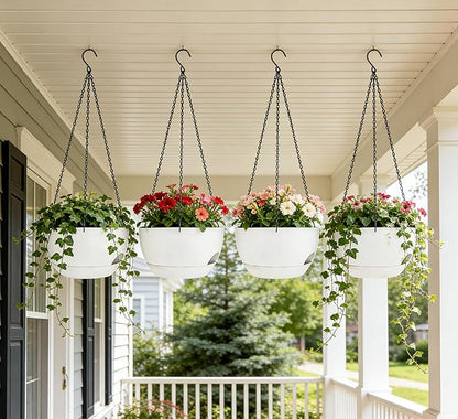 Set of 2-8 Inch Self Watering Hanging Planters for Indoor Outdoor，Hanging Plant Pots with Drainage & Removable Tray, Hanging Pots Holder for Ivy, Pothos, Ferns, Balcony & Patio, White