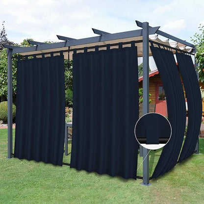 Easy-Going Outdoor Patio Curtains Detachable Tab Top Windproof Weatherproof Curtain for Cabana, Porch, Pergola and Gazebo, Tab Bottom Drape, 2 Panels, 54W x 84L inch, Navy