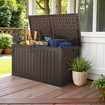 Deck Box, 240 Gallon Lockable Outdoor Storage in Brown