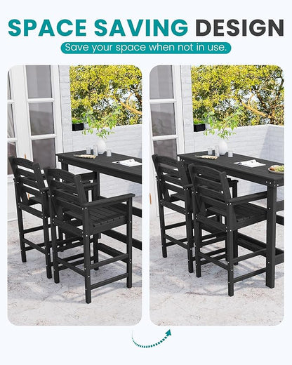 SERWALL Outdoor Bar Table and Chairs Set, Adirondack Bar Chairs Set of 2 and Bar Height Table, All Weather HDPE Patio Bar Set, Outdoor Furniture for Outside, Black