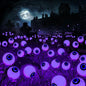 BrizLabs Halloween Eyeball Lights, 2 Pack 12 LED Solar Halloween Lights, 2 Modes Outdoor Spooky Walkway Light, Purple Swinging Firefly Light, Outside Purple Pathway Lighting for Yard Garden Lawn Party