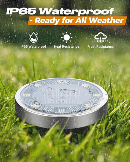 btfarm 6 Pack Solar Lights Outdoor, 8 LED Solar Ground Lights IP65 Waterproof Flat Solar Disc Light, Pathway Lights for Garden Lawn Patio Yard Path Landscape, Cool White