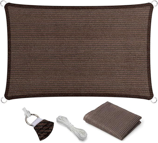 Eden's Decor Straight Flat-Edged Sun Shade Sail Rectangular 11' x 19' Brown UV-Blocking Outdoor Canopy Fabric Cloth Awning for Pergola Patio Garden Backyard Custom Size