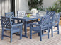 7-Piece Outdoor Dining Set, HDPE All-Weather Patio Table and Chairs Set for 6, Outdoor Patio Furniture Sets with Umbrella Hole for Outside, Deck, Backyard, Garden (Navy Blue)