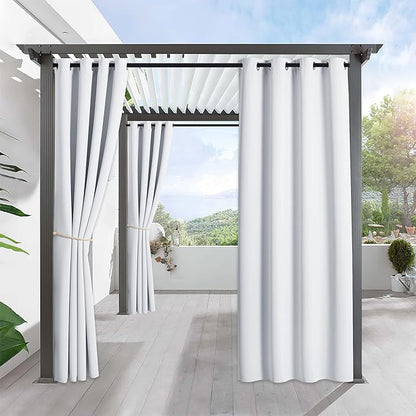 RYB HOME Outdoor Curtains for Patio Waterproof Block Sunlight Thermal Insulated Privacy Assured Thick Outside Curtains for Pergola, Deck, Gazebo, W52" x L120", Greyish White, 1 Panel