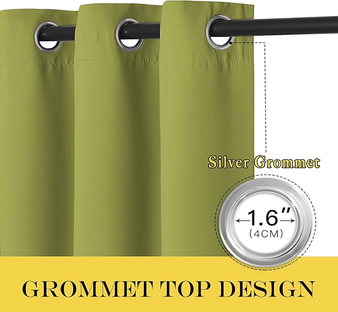 NICETOWN Fresh Green Blackout Curtains for Bedroom/Living Room 132 Inch Length - Thermal Insulated Room Darkening Grommet Top Window Curtains (100 by 132 - Inch, 1 Panel)