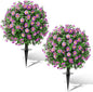 Artificial Topiary Bushes for Outdoors with Spike, Boxwood Ball Fake Shrubs UV Resistant Faux Plants for Indoor Outdoor Fall Thanksgiving Halloween Decor (Sunflower Boxwood Purple -2 Packs)