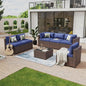 Aoxun 7 Piece Patio Furniture Set Wicker Rattan Patio Conversation Set Outdoor Sectional Sofa Set with Coffee Table and Thickened Cushions, Blue(Waterproof Cover Included)