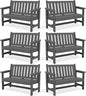 SERWALL Outdoor Bench, HDPE Outdoor Benches Weatherproof, 2-Person Garden Bench with 660 lbs Weight Capacity, Patio Benches for Outdoors, Garden, Porch, Backyard and Park, Grey, 6 Pack