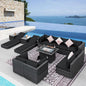 NICESOUL 13 Piece Patio Set with Fire Pit Table, 500 lbs High Weight Capacity Large Outdoor Sectional with Fire Pit & Chaise Lounge, 29.3'' High Back Patio Sectional Deep Seating Grey & Black