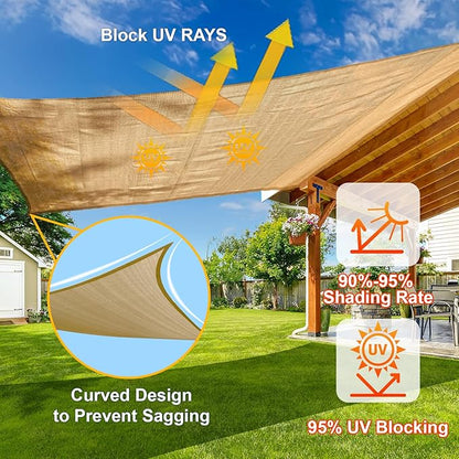 SUNLAX Sun Shade Sail 6' x 12' Sand Rectangle Canopy Sail Shade Cover UV Block Permeable Sunshade Outdoor for Patio Backyard Deck Pergola (We Make Custom Size)
